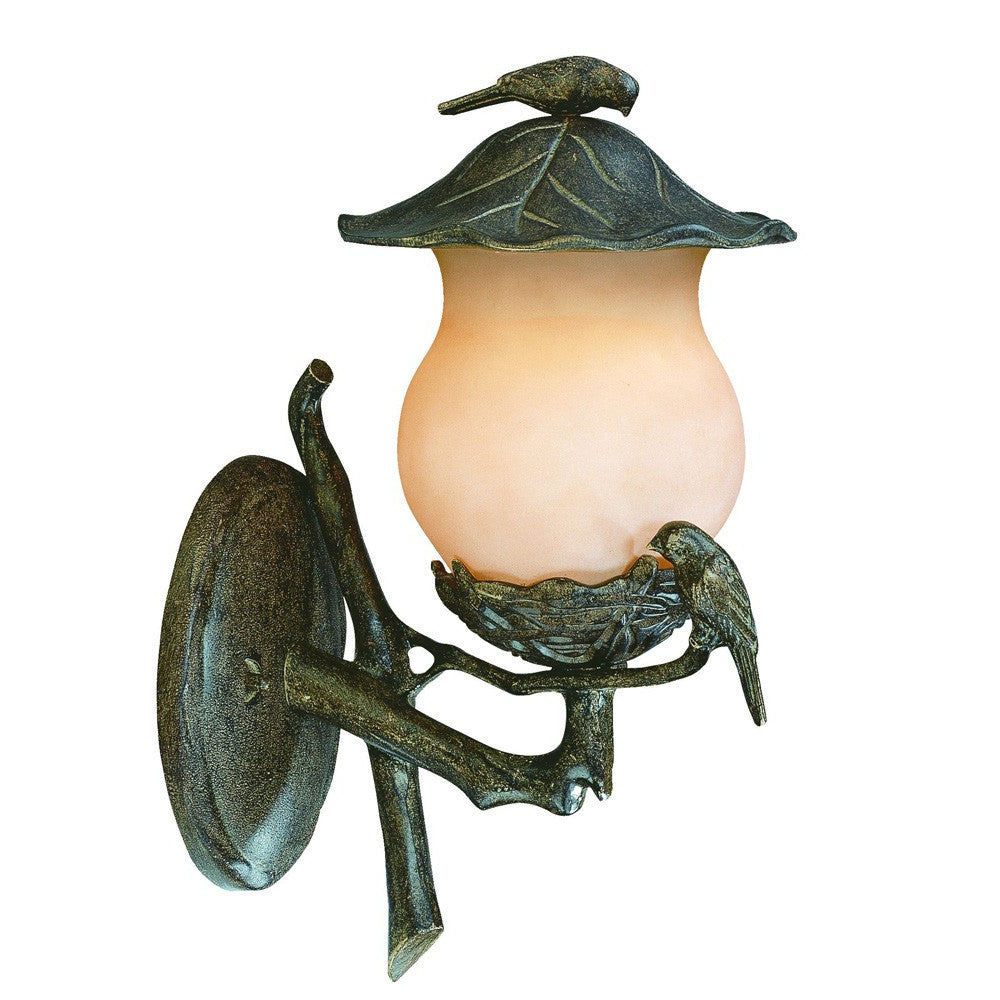 HomeRoots Vintage Black Lantern Wall Light With Gold Bird Detail
