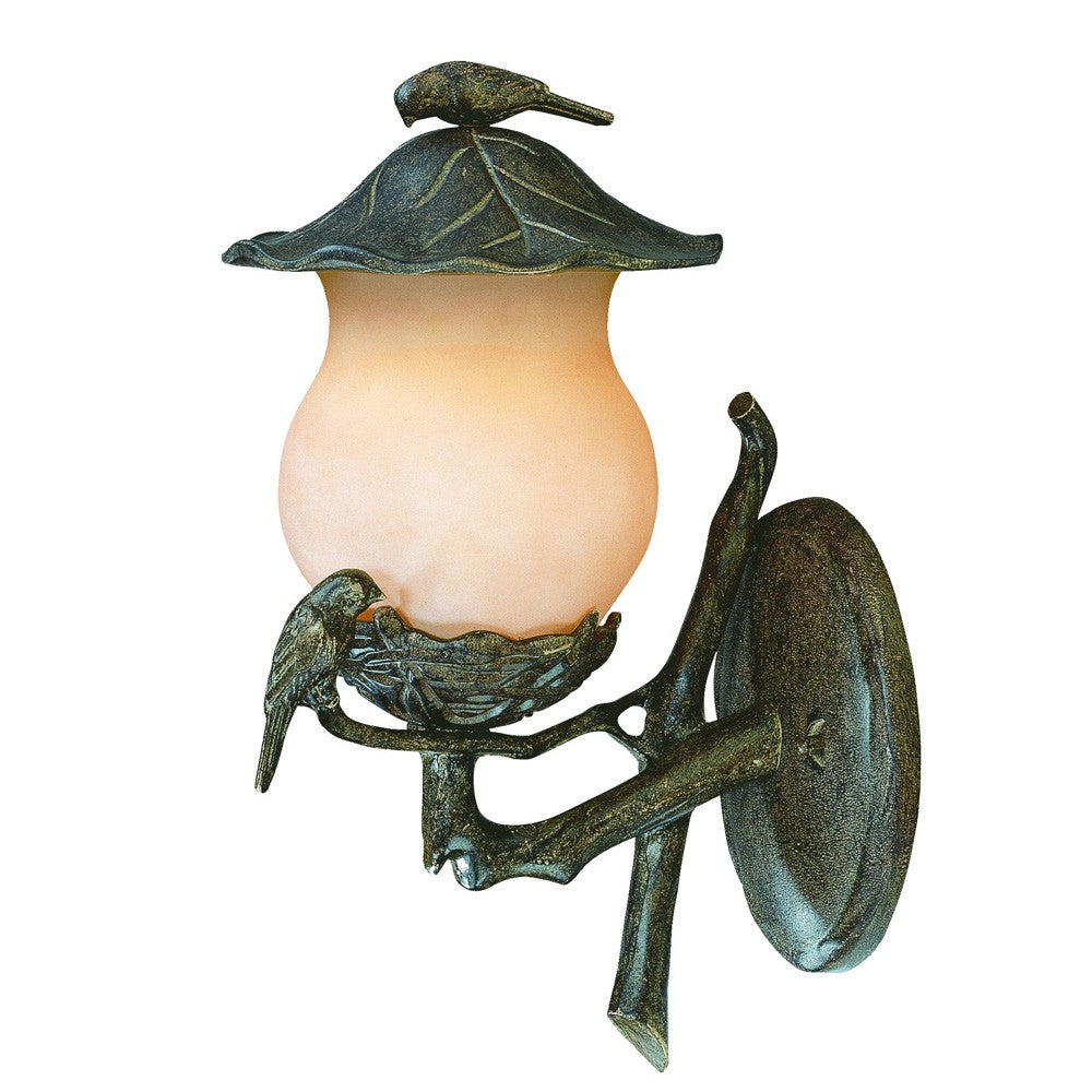 HomeRoots Vintage Black Lantern Wall Light With Gold Bird Detail