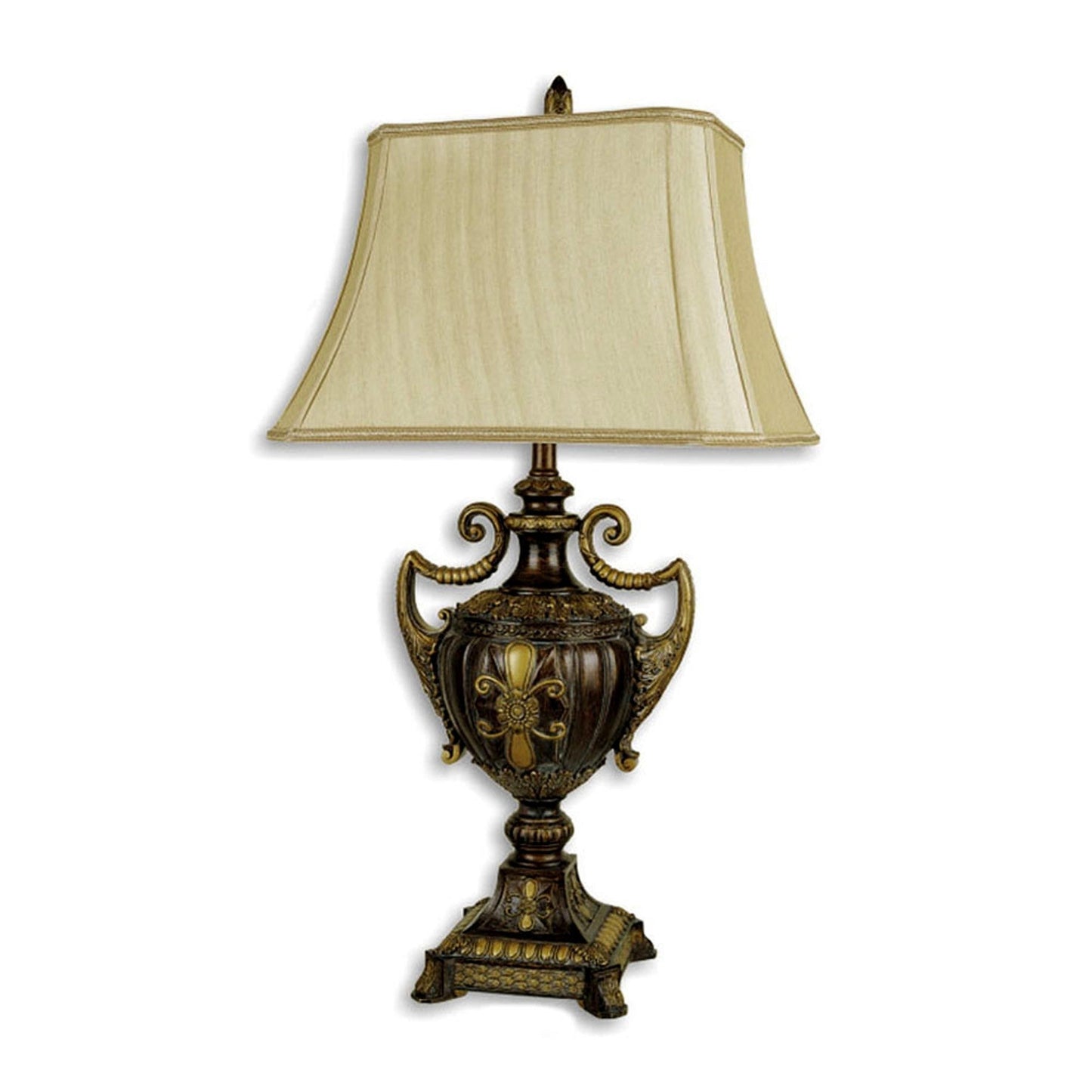 HomeRoots Vintage Ornamental Table Lamp with Beige Shade in Brown Finish