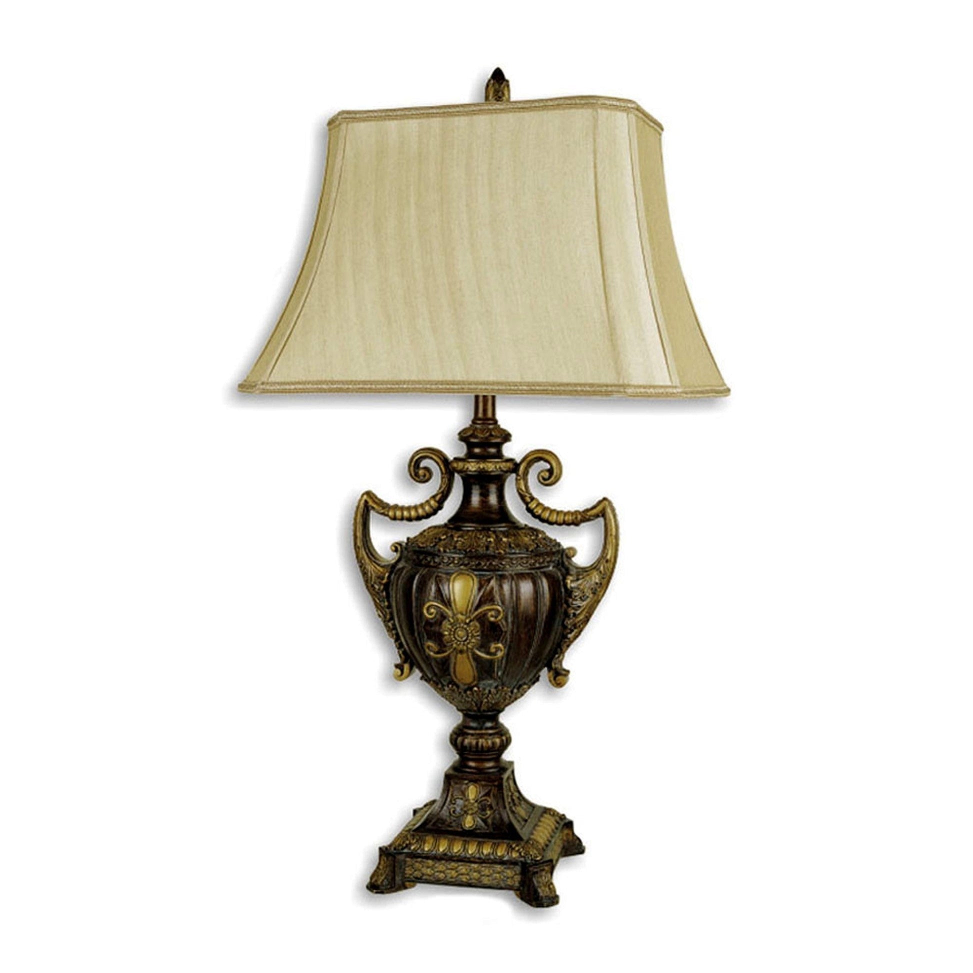 HomeRoots Vintage Ornamental Table Lamp with Beige Shade in Brown Finish