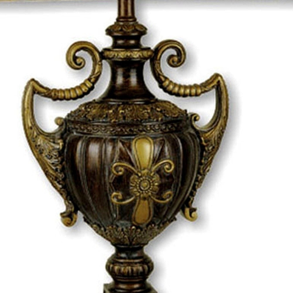 HomeRoots Vintage Ornamental Table Lamp with Beige Shade in Brown Finish