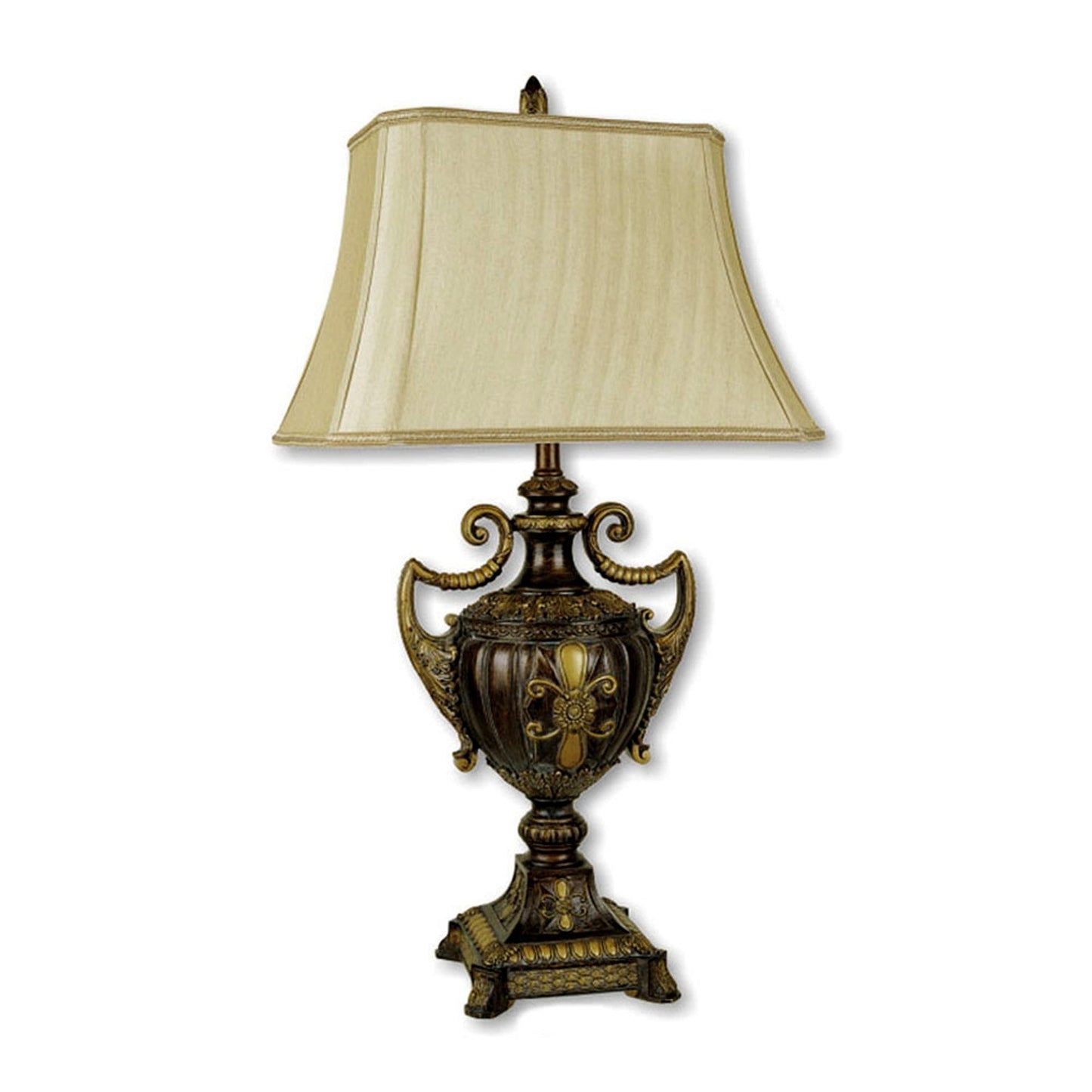 HomeRoots Vintage Ornamental Table Lamp with Beige Shade in Brown Finish