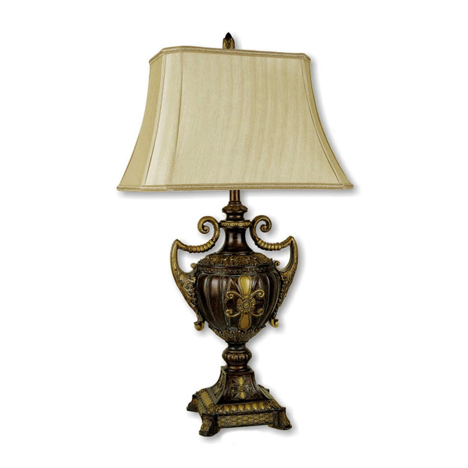 HomeRoots Vintage Ornamental Table Lamp with Beige Shade in Brown Finish