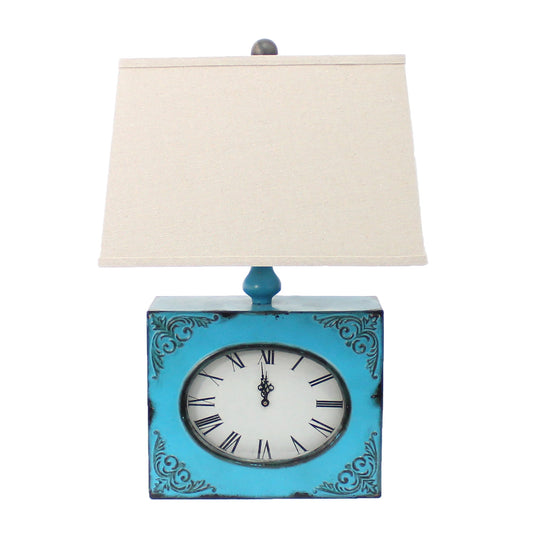 HomeRoots Vintage Table Lamp With Metal Clock Base In Blue