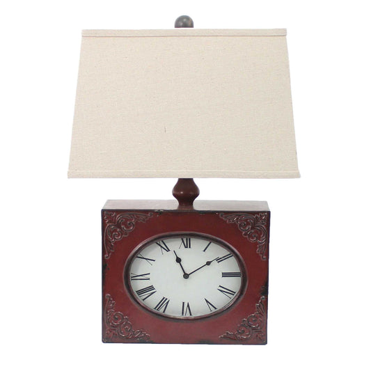 HomeRoots Vintage Table Lamp With Metal Clock Base In Red