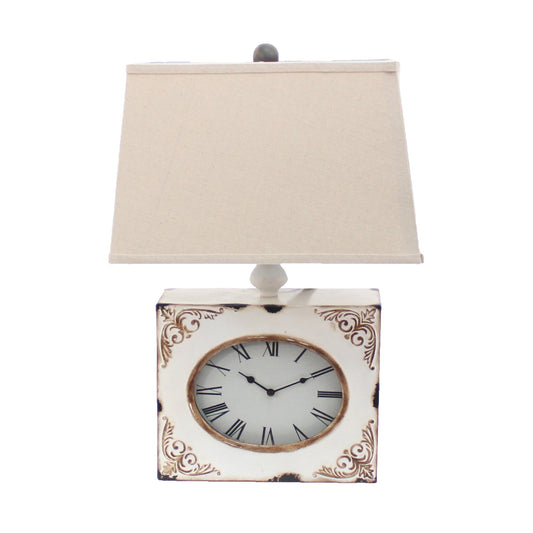 HomeRoots Vintage Table Lamp With Metal Clock Base In White