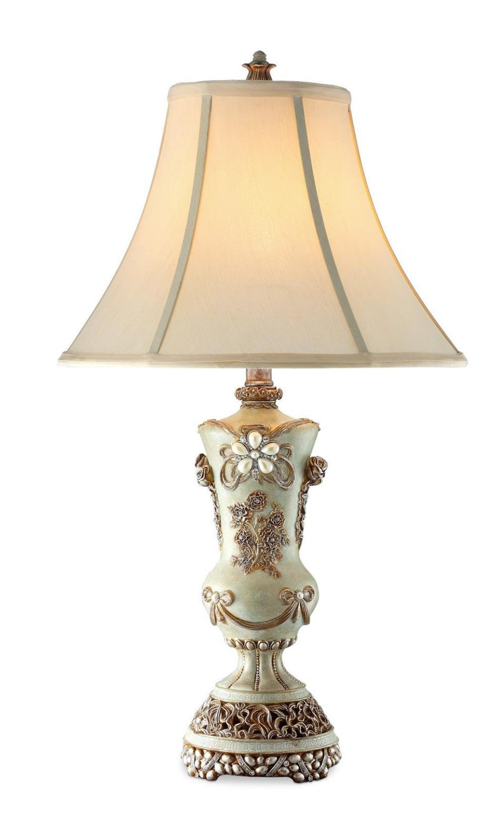 HomeRoots Vintage Table Lamp With Rose Accents in Silver Finish