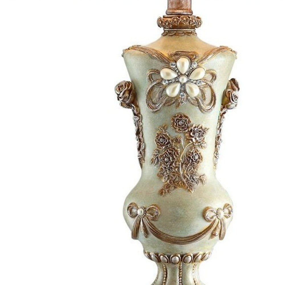 HomeRoots Vintage Table Lamp With Rose Accents in Silver Finish