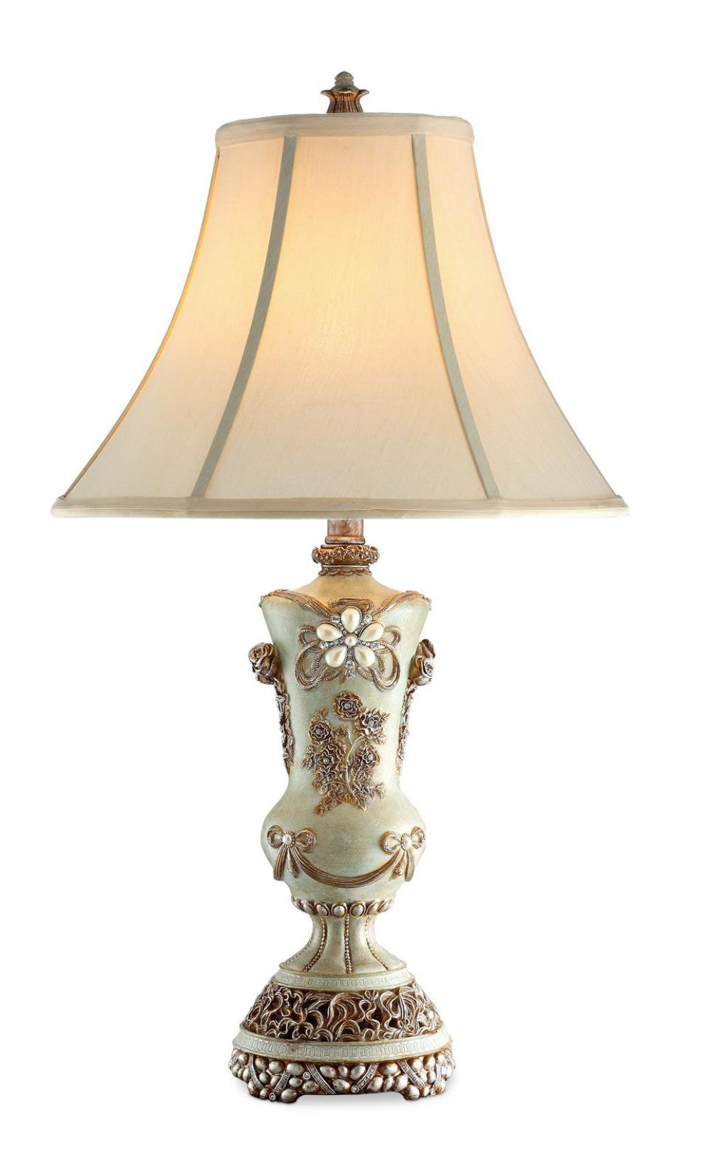 HomeRoots Vintage Table Lamp With Rose Accents in Silver Finish
