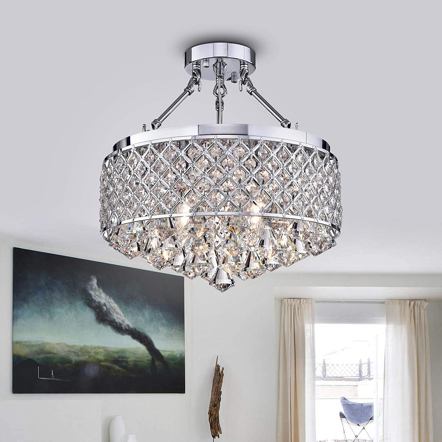 HomeRoots Viola 15" Semi-Flush Lamp In Chrome Finish
