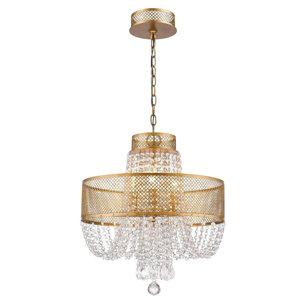 HomeRoots Viola 4-Light Crystal Chandelier in Antique Gold Finish