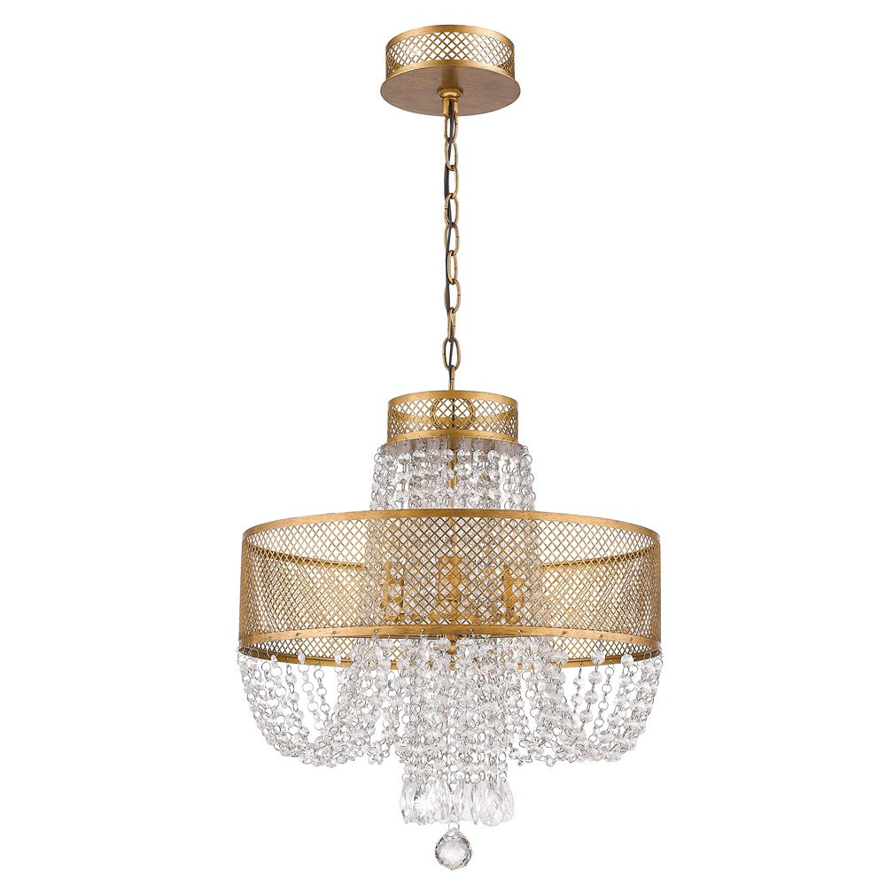 HomeRoots Viola 4-Light Crystal Chandelier in Antique Gold Finish