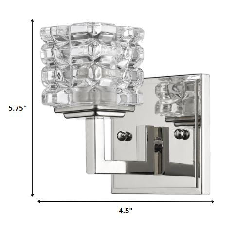 HomeRoots Wall Light in Silver Finish With Crystal Shade