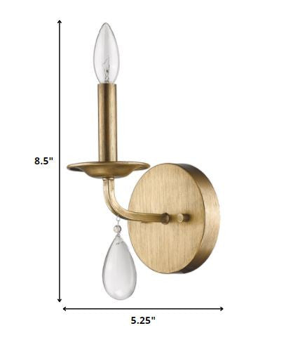 HomeRoots Wall Sconce With Crystal Accent in Light Gold Finish