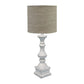 HomeRoots White Candlestick Table Lamp With Distressed Whitewash Beige Shade