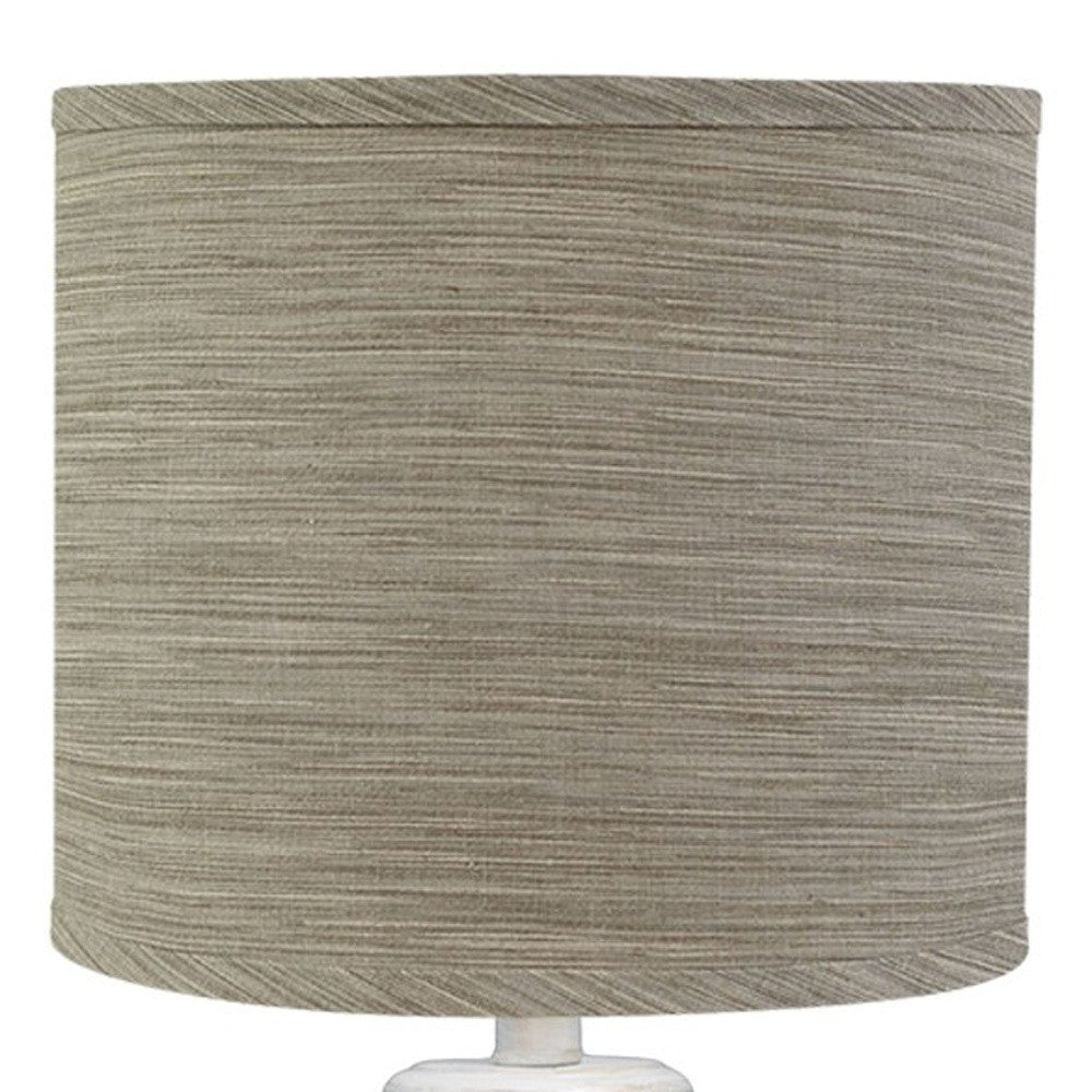 HomeRoots White Candlestick Table Lamp With Distressed Whitewash Beige Shade