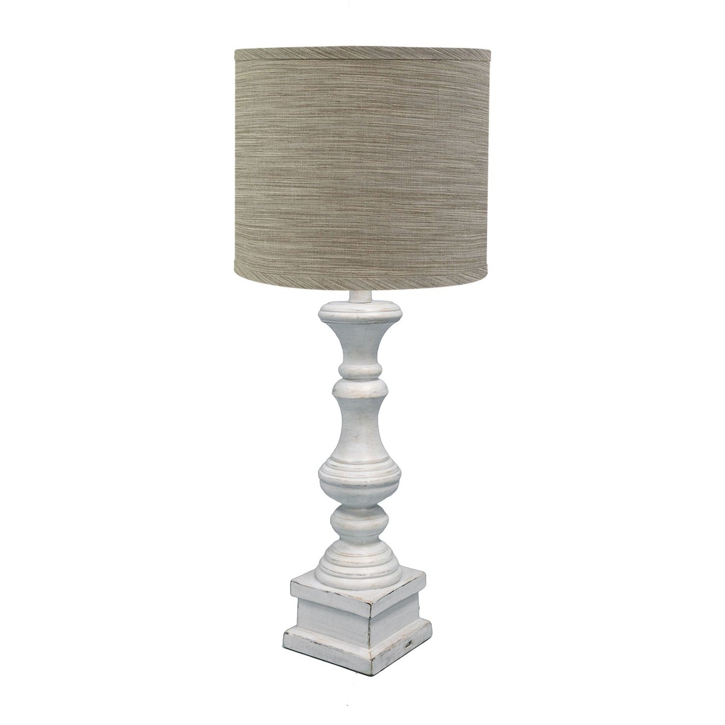 HomeRoots White Candlestick Table Lamp With Distressed Whitewash Beige Shade