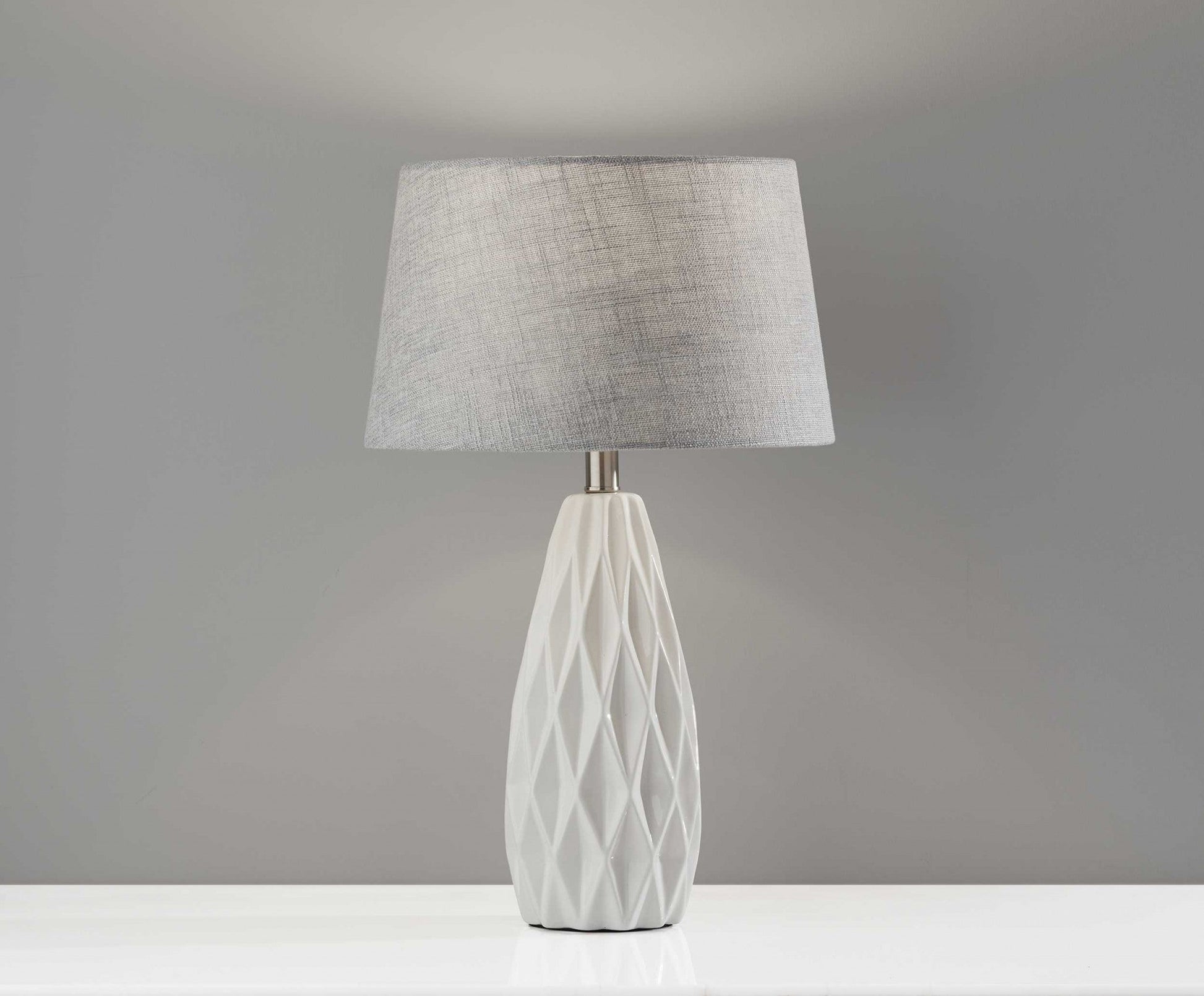 HomeRoots White Ceramic Geometric Base Table Lamp in Set of Two