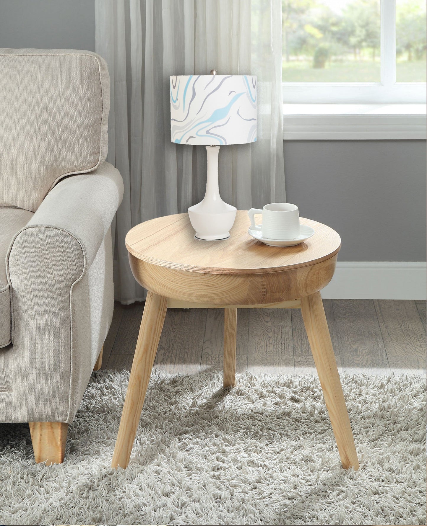 HomeRoots White Contemporary Table Lamps in Set of Two