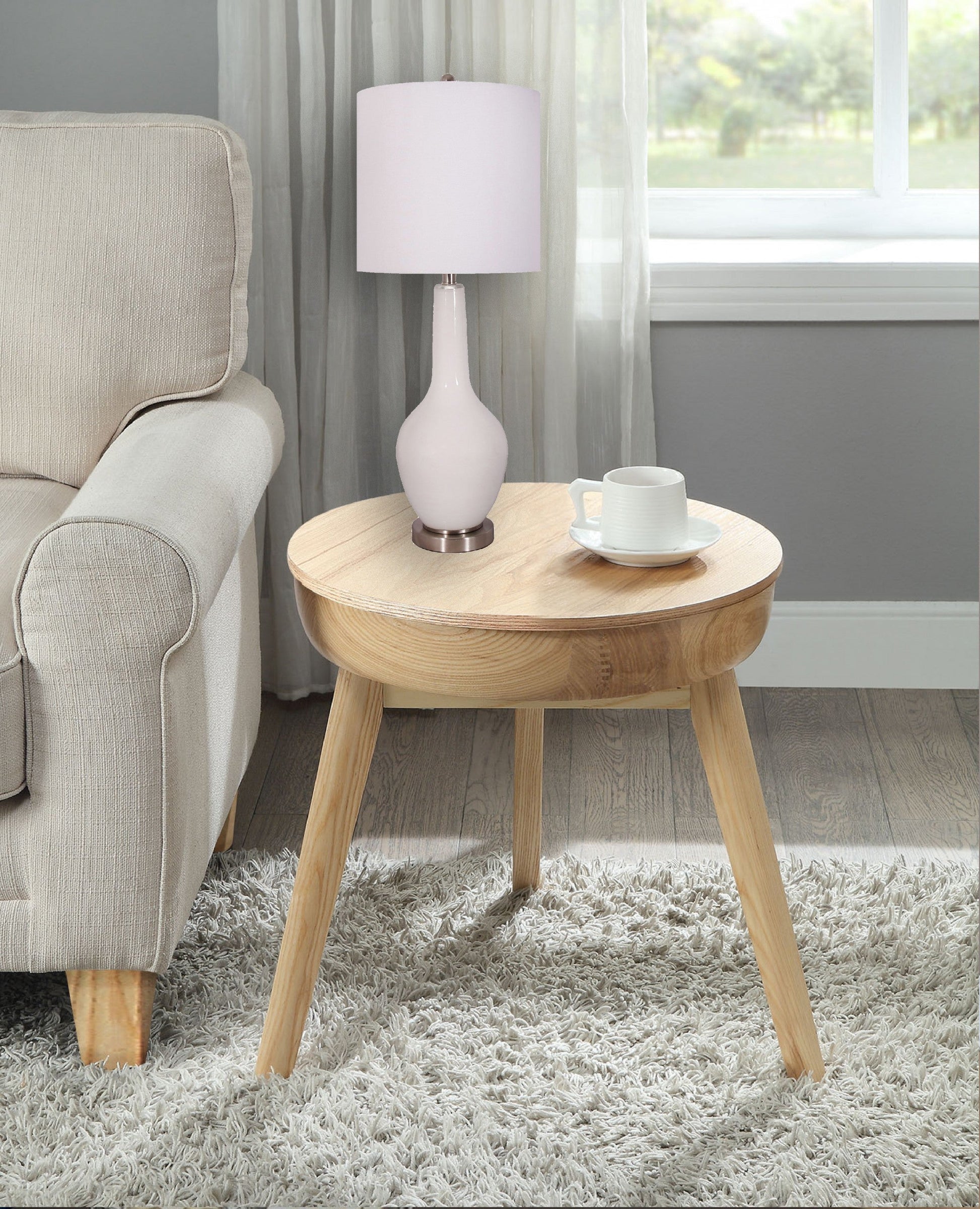 HomeRoots White Modern Glass Table Lamps in Set of Two