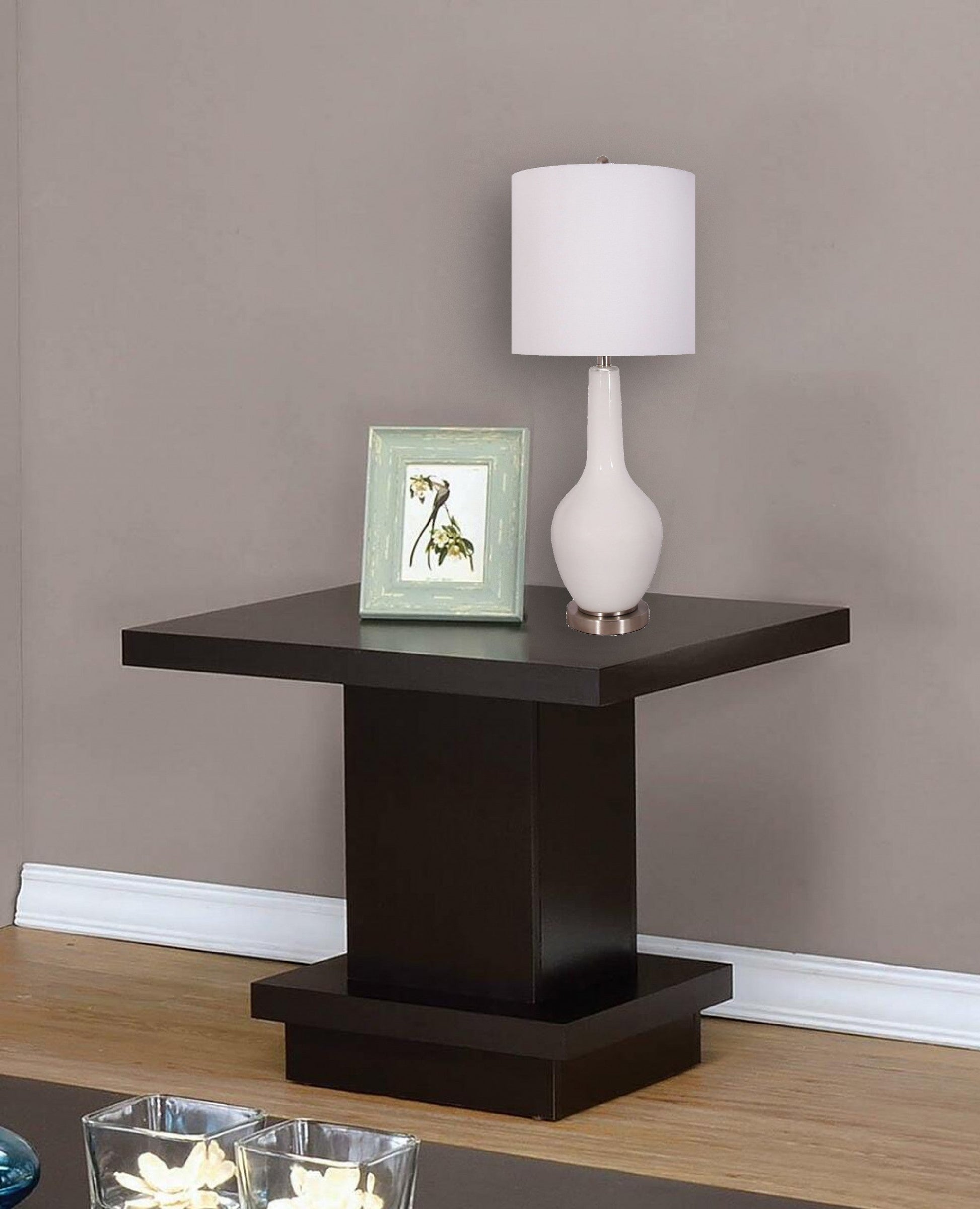 HomeRoots White Modern Glass Table Lamps in Set of Two