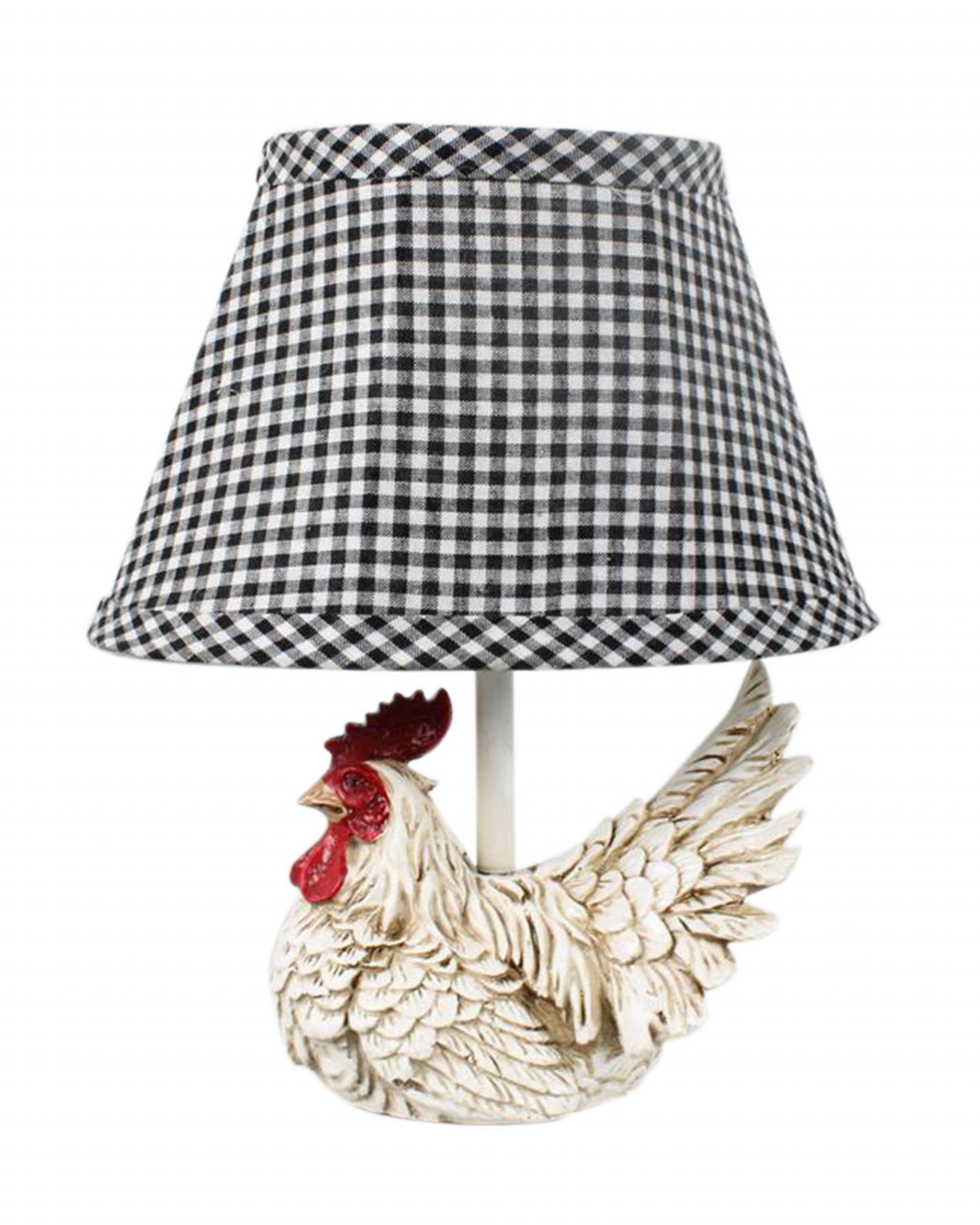 HomeRoots White Rooster Accent Lamp With Black and White Shade