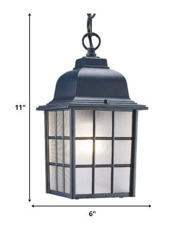 HomeRoots Window Pane Lantern Hanging Light in Matte Black Finish