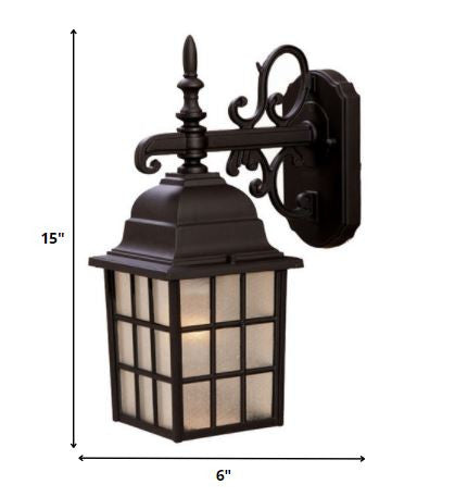 HomeRoots Window Pane Lantern Wall Light in Dark Brown Finish