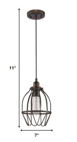 HomeRoots Wire Pendant Hanging Light in Antique Bronze Finish