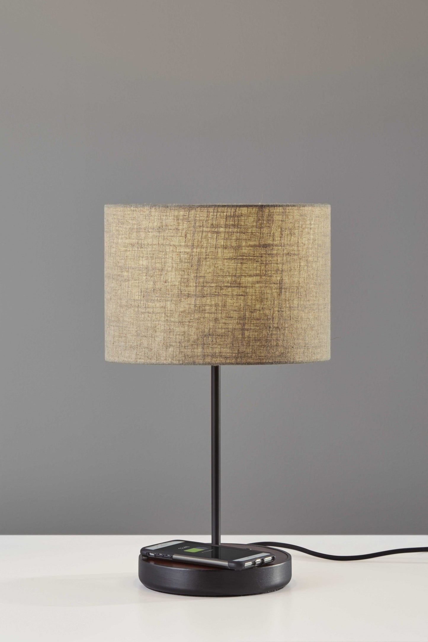 HomeRoots Wireless Charging Table Lamp With Matte Black Metal and Wood Finish