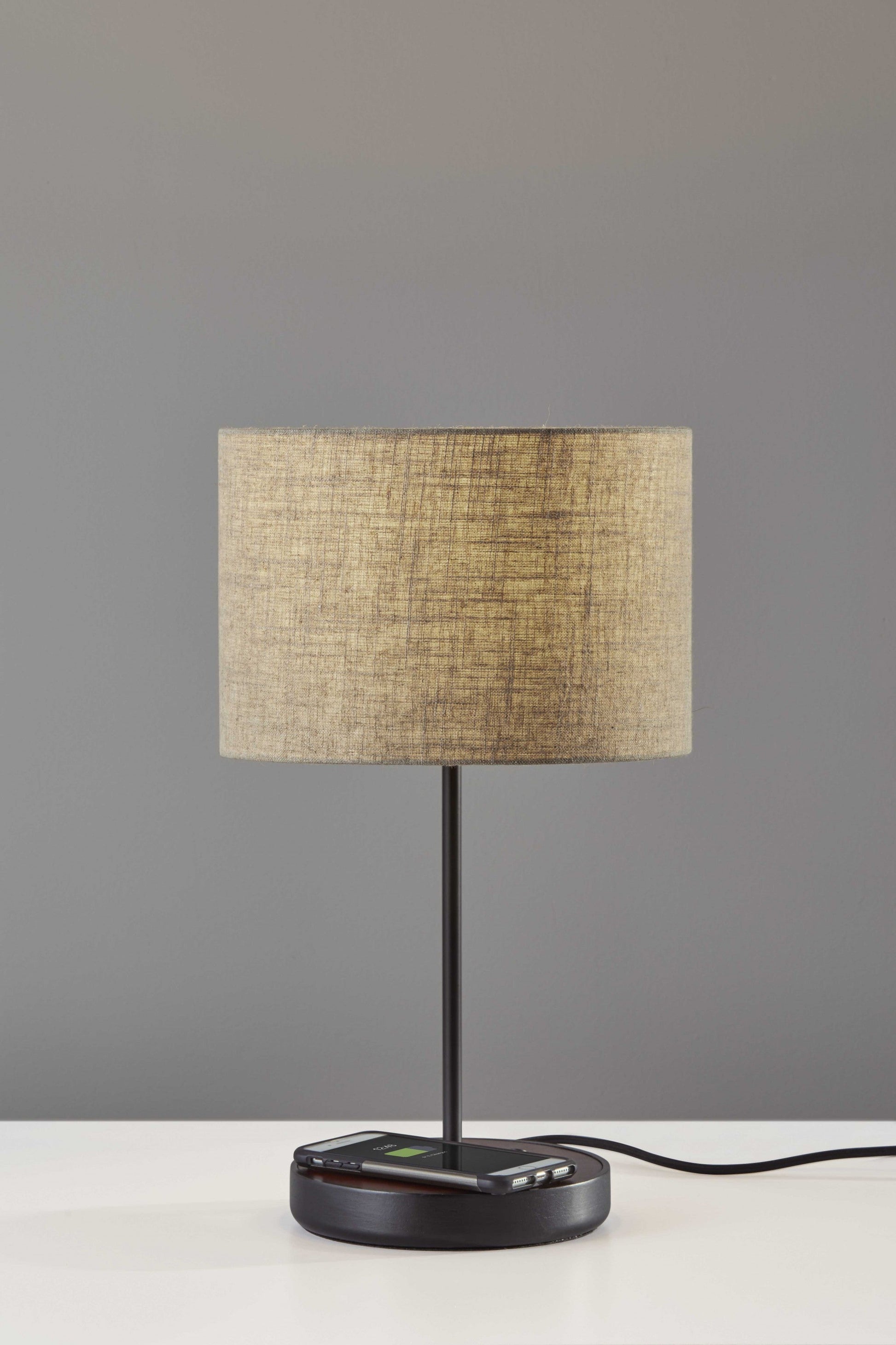 HomeRoots Wireless Charging Table Lamp With Matte Black Metal and Wood Finish
