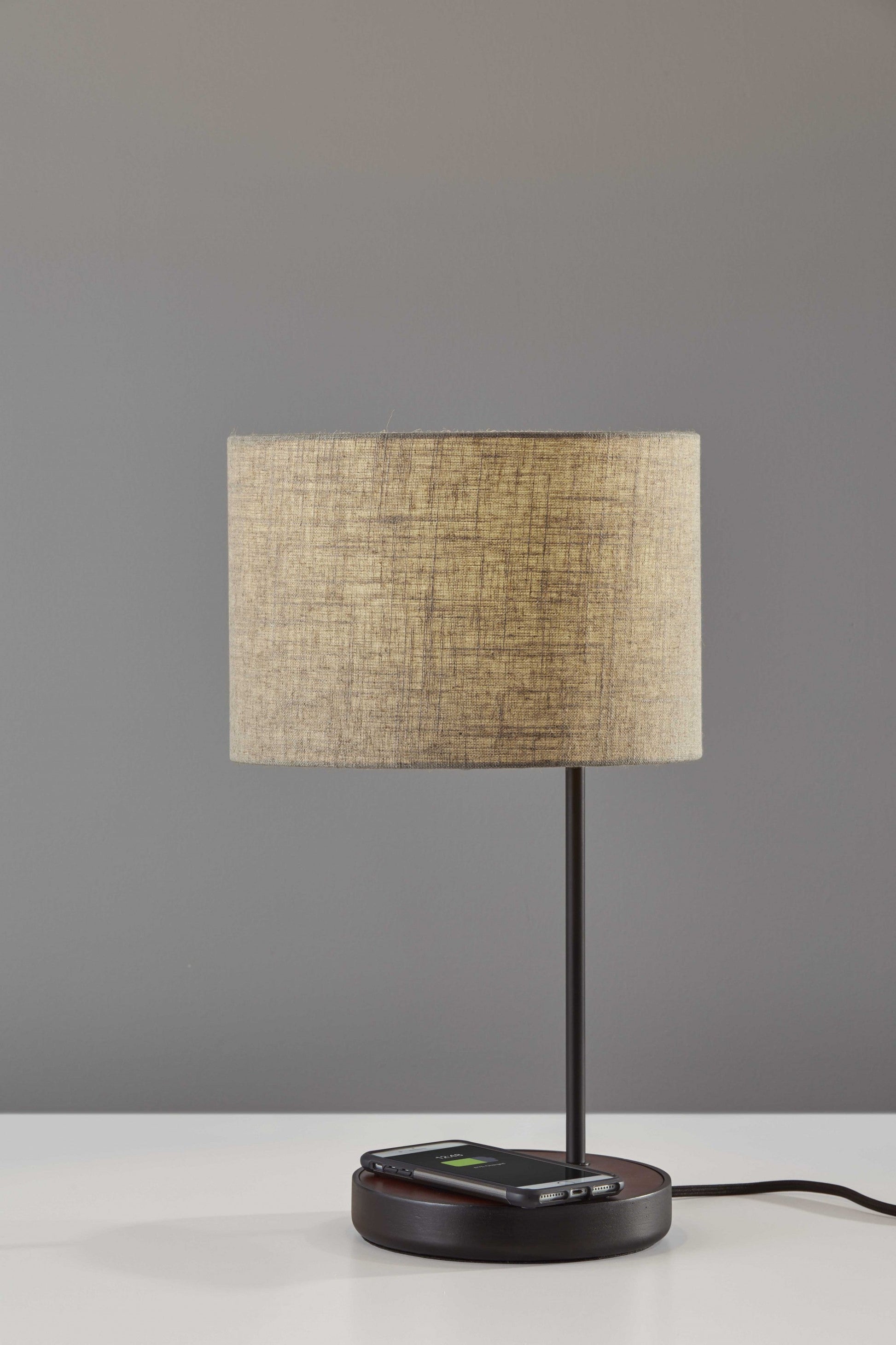 HomeRoots Wireless Charging Table Lamp With Matte Black Metal and Wood Finish