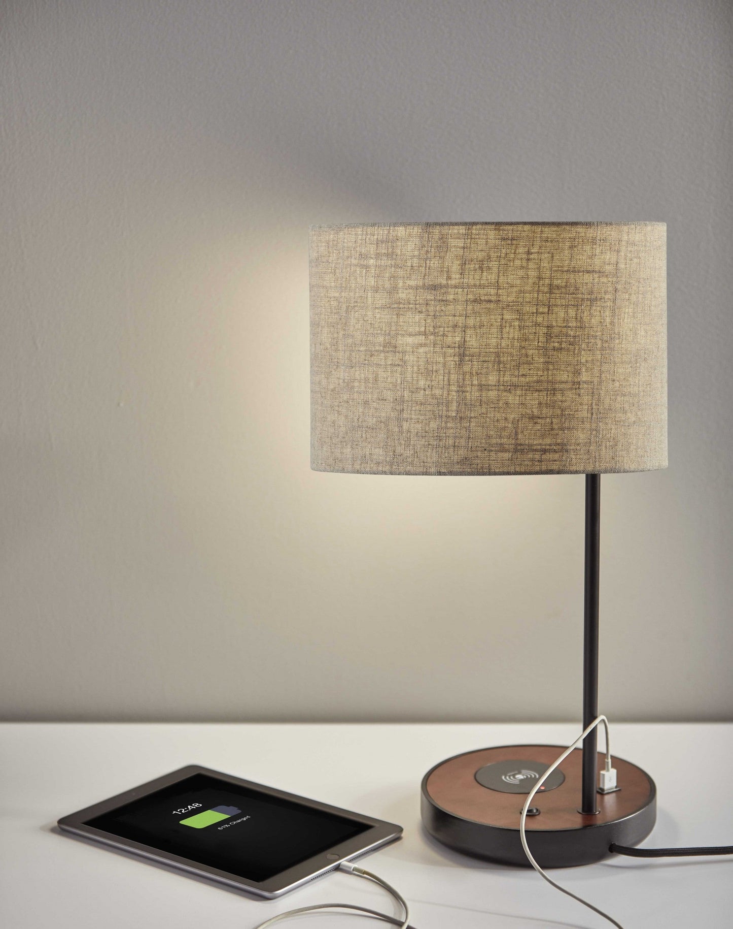 HomeRoots Wireless Charging Table Lamp With Matte Black Metal and Wood Finish