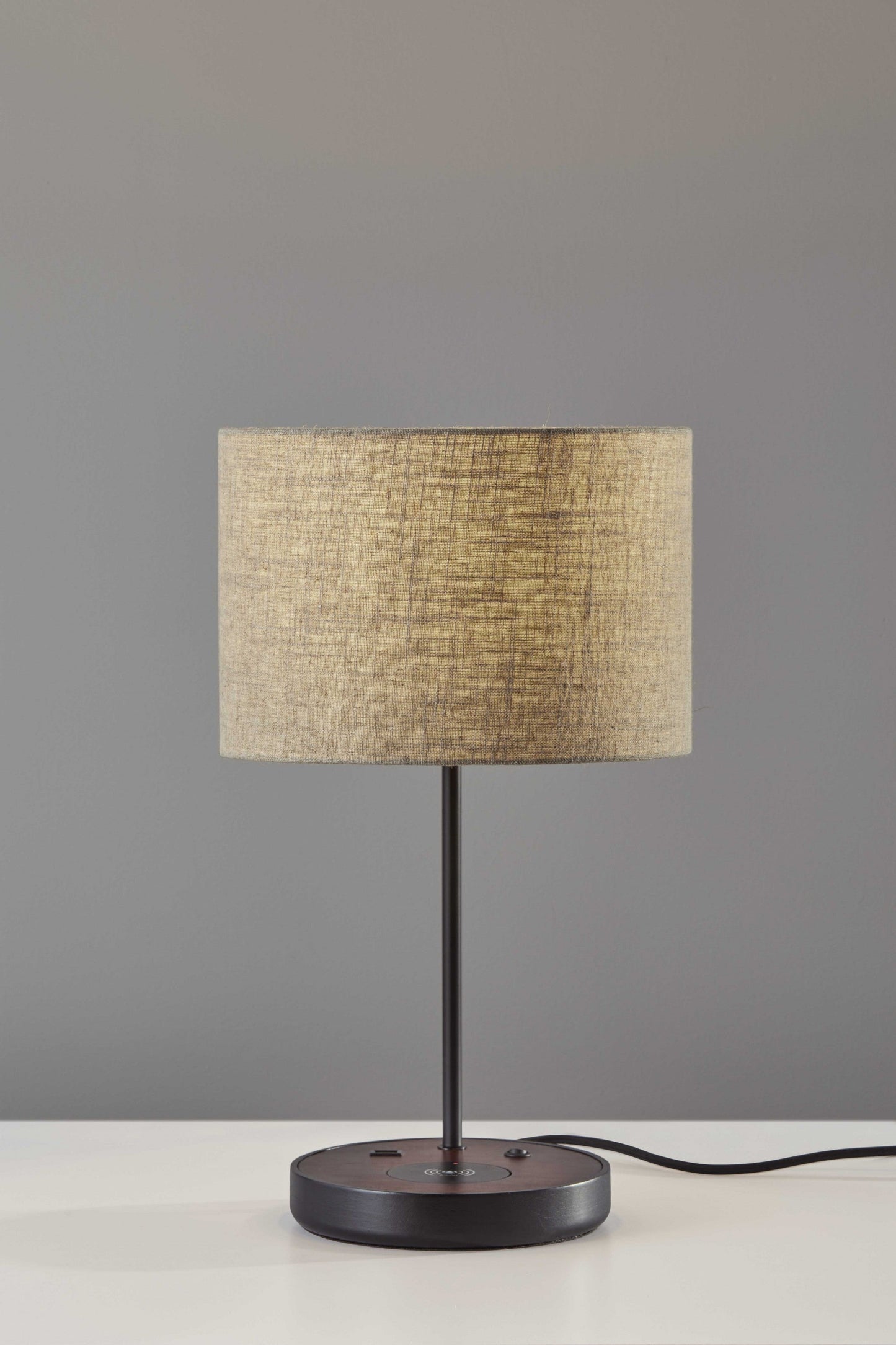 HomeRoots Wireless Charging Table Lamp With Matte Black Metal and Wood Finish