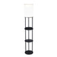 HomeRoots Wood Floor Lamp With Circular USB Charging Station Shelf in Black Finish