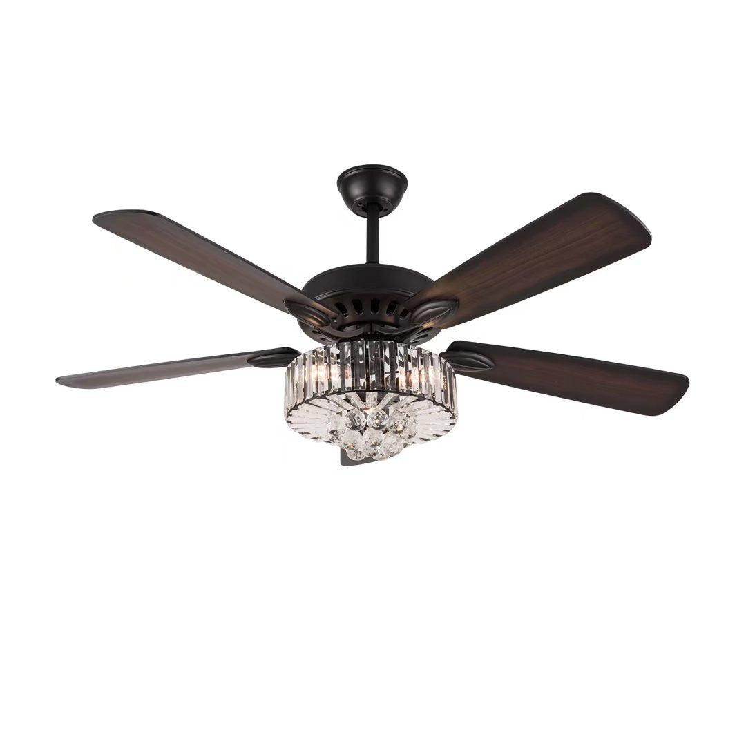 HomeRoots Wooden And Faux Crystal Chandelier Ceiling Fan in Dark Brown Finish