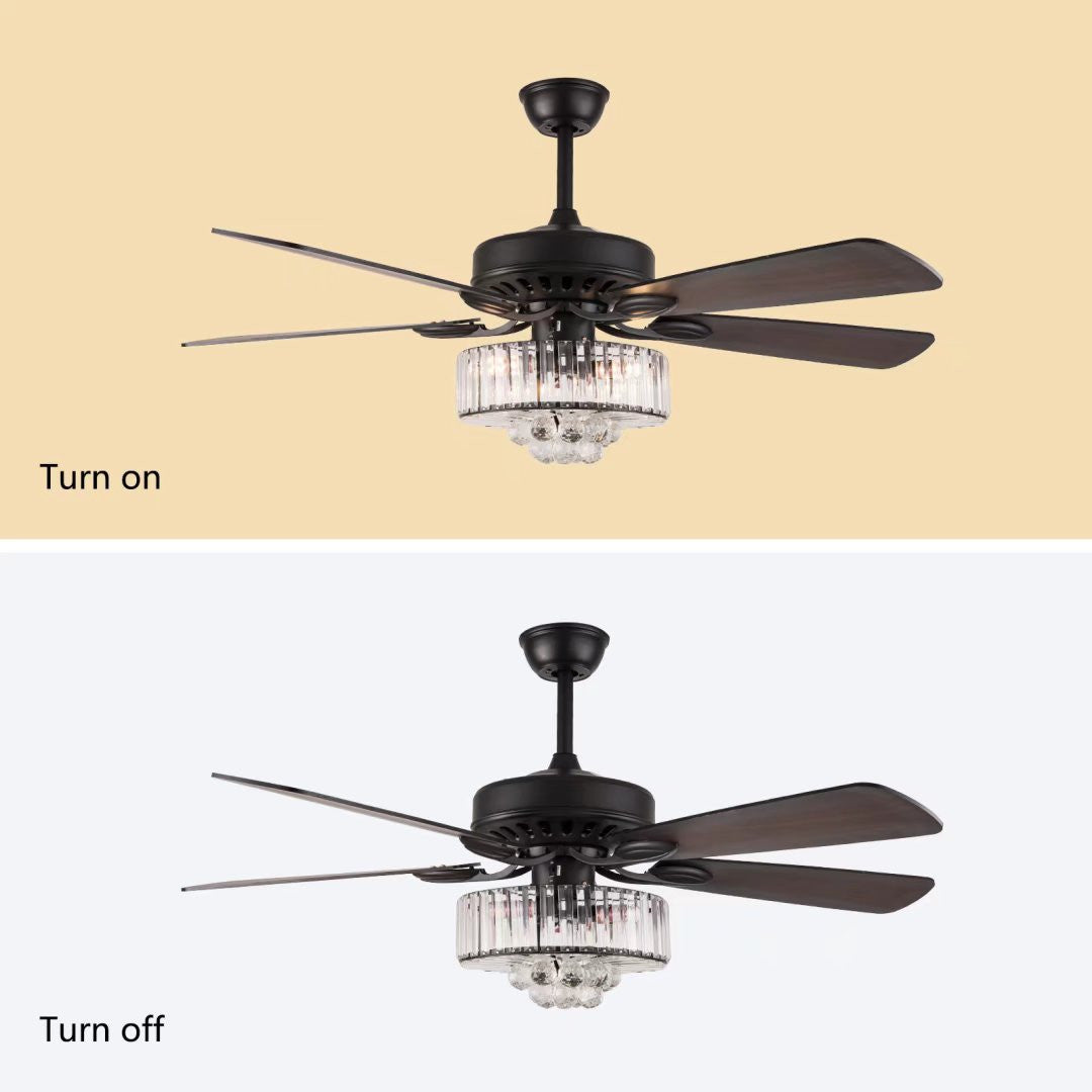 HomeRoots Wooden And Faux Crystal Chandelier Ceiling Fan in Dark Brown Finish