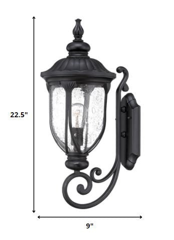 HomeRoots XL Cast Aluminum Glass Lantern Wall Light in Matte Black Finish