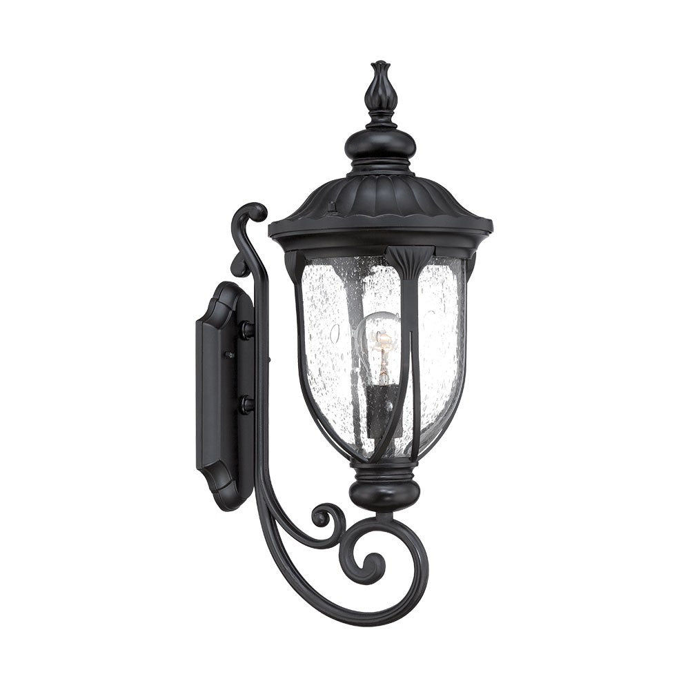 HomeRoots XL Cast Aluminum Glass Lantern Wall Light in Matte Black Finish