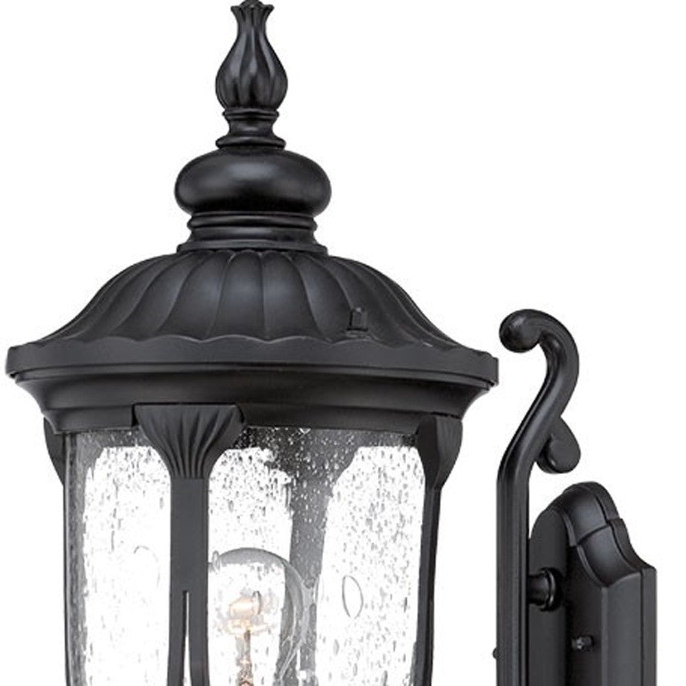 HomeRoots XL Cast Aluminum Glass Lantern Wall Light in Matte Black Finish
