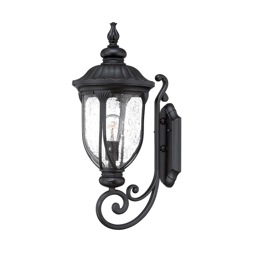 HomeRoots XL Cast Aluminum Glass Lantern Wall Light in Matte Black Finish