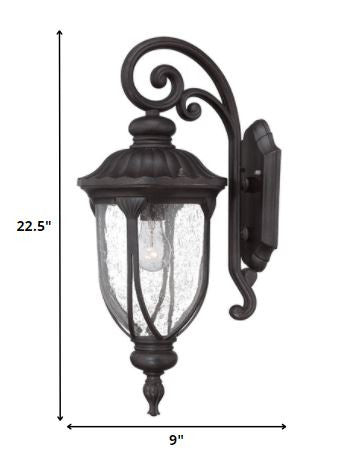 HomeRoots XL Glass Lantern Wall Sconce With Black Cast Aluminum Finish