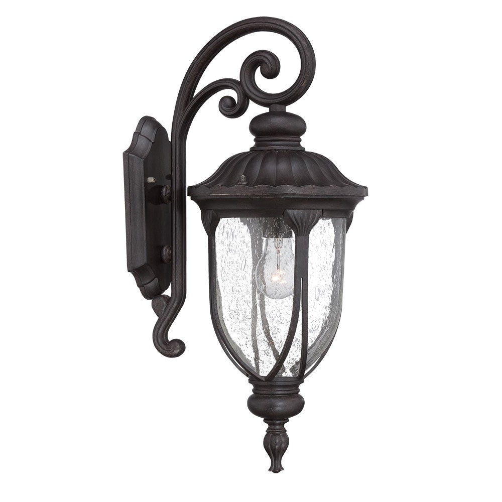 HomeRoots XL Glass Lantern Wall Sconce With Black Cast Aluminum Finish
