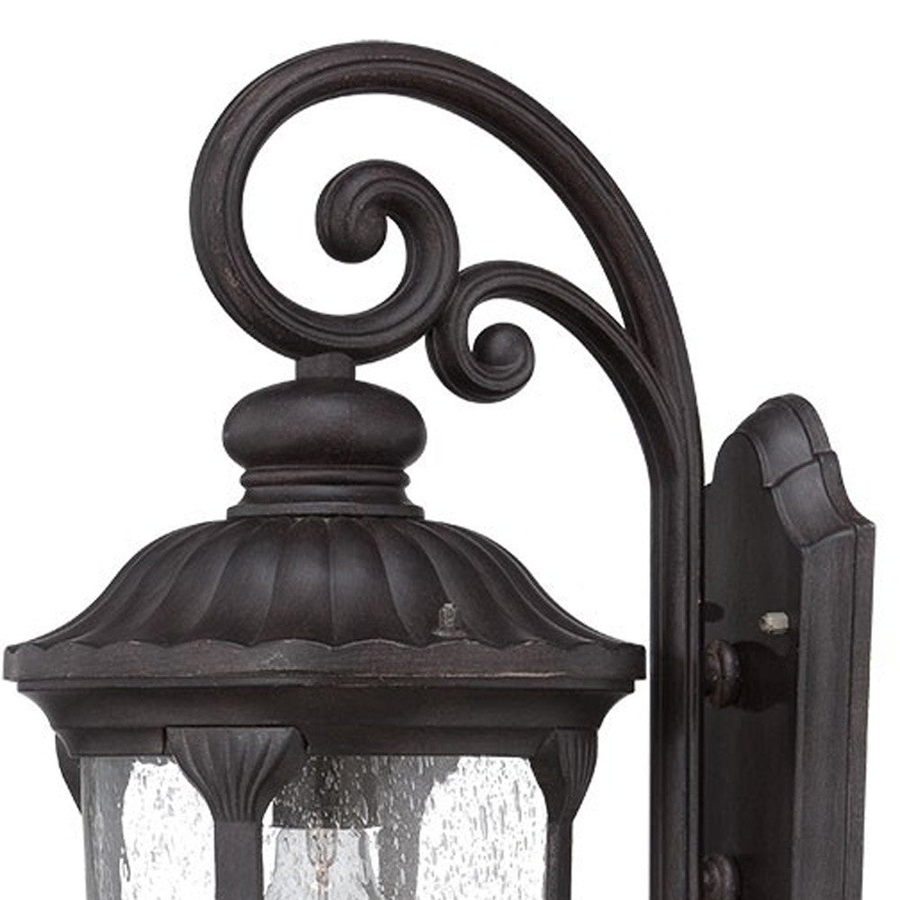 HomeRoots XL Glass Lantern Wall Sconce With Black Cast Aluminum Finish