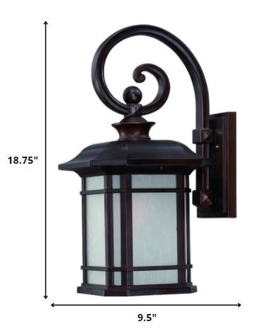 HomeRoots XL Lantern Wall Light With Frosted Linen Glass in Antique Bronze Finish