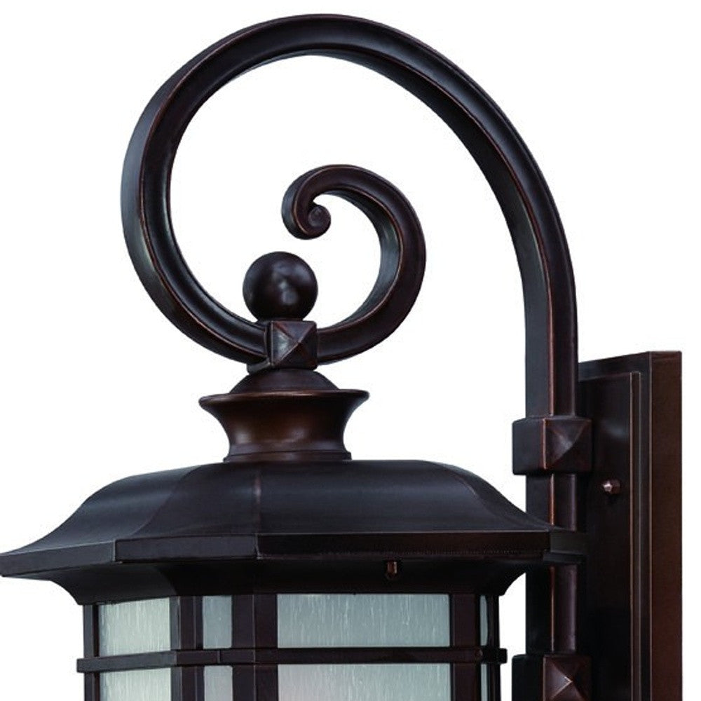 HomeRoots XL Lantern Wall Light With Frosted Linen Glass in Antique Bronze Finish