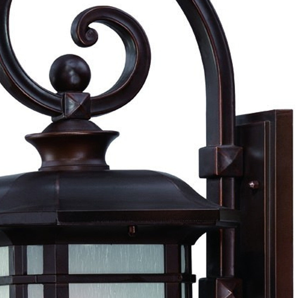 HomeRoots XL Lantern Wall Light With Frosted Linen Glass in Antique Bronze Finish