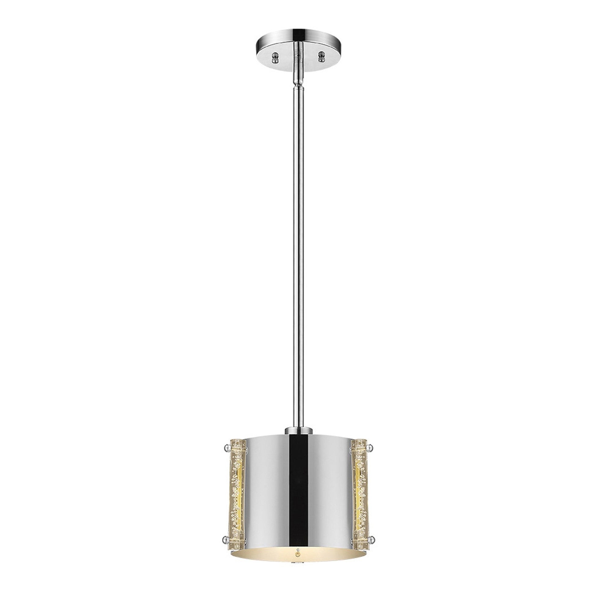 HomeRoots Zoom 1-Light Polished Stainless Steel Pendant With Seeded Acrylic Accents