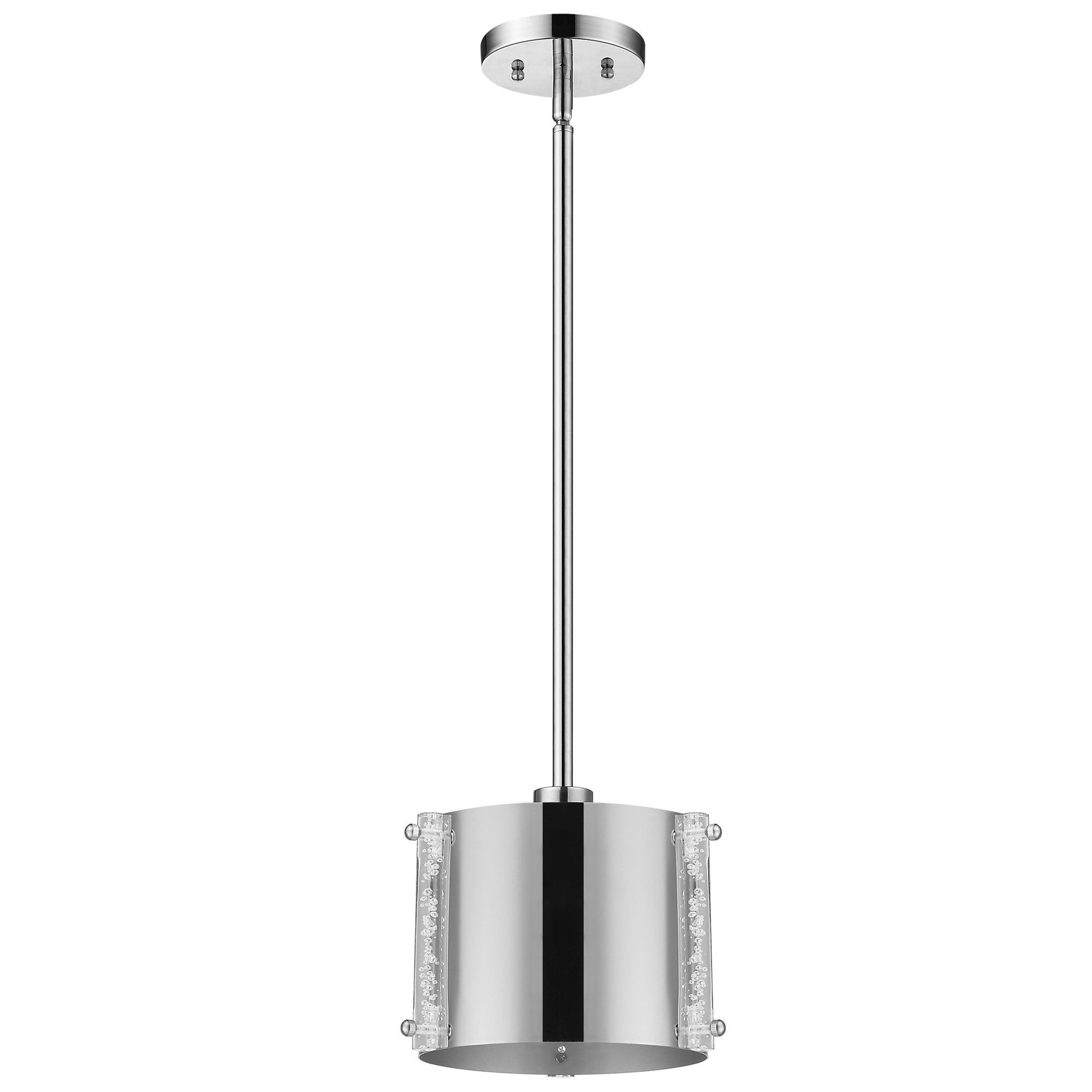 HomeRoots Zoom 1-Light Polished Stainless Steel Pendant With Seeded Acrylic Accents