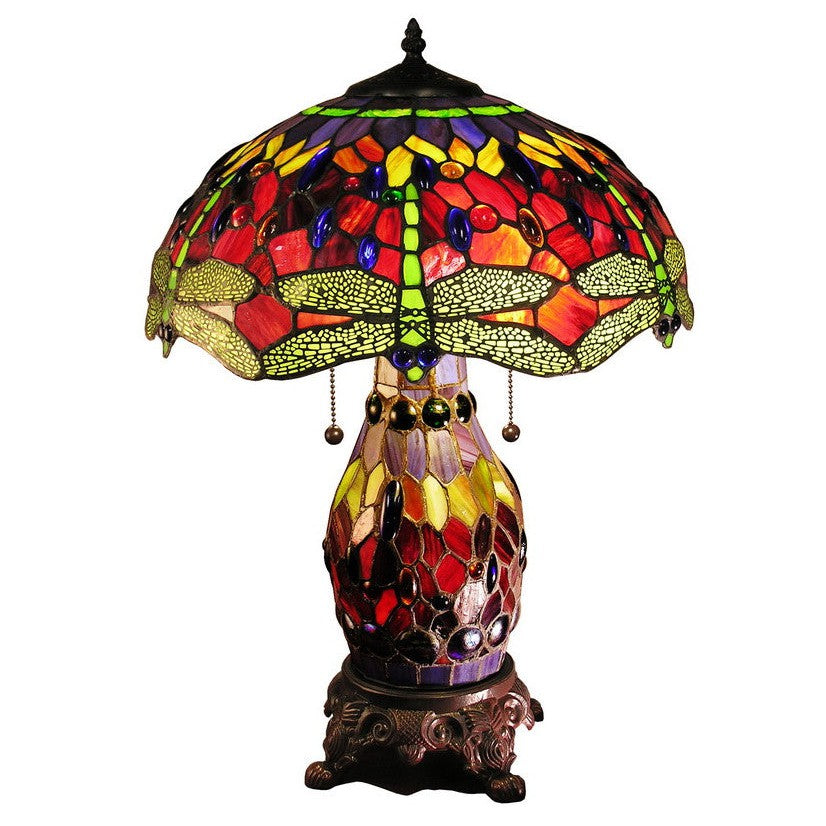 HomeRoots Zurie 16" Double-Lit Red Dragonfly Table Lamp In Bronze
